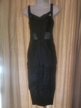 Hot Miami Styles Black Cutout Midi Dress with Strappy Shoulders